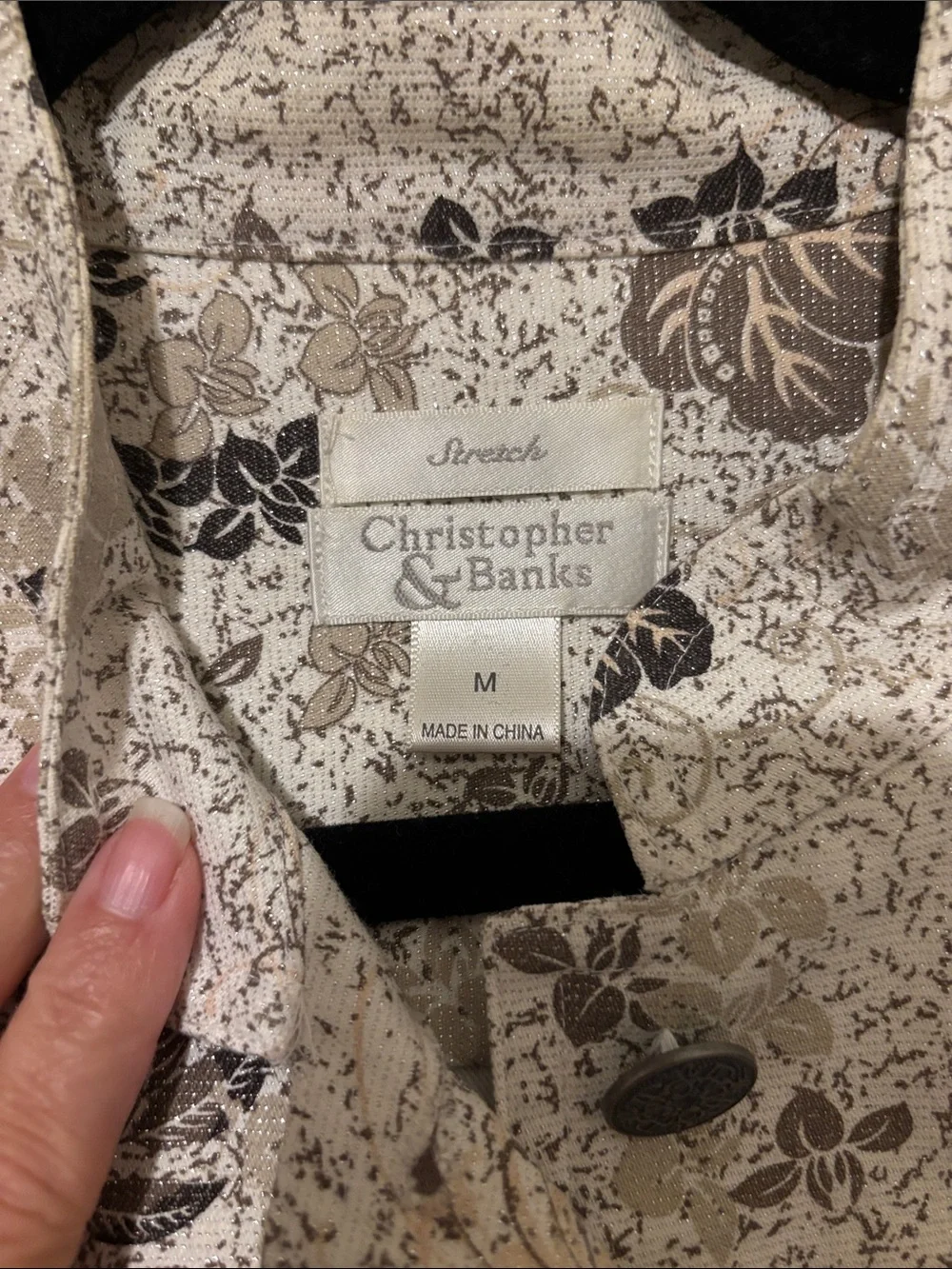 Christopher & Banks Beige Floral Shimmer Button-Up Jacket